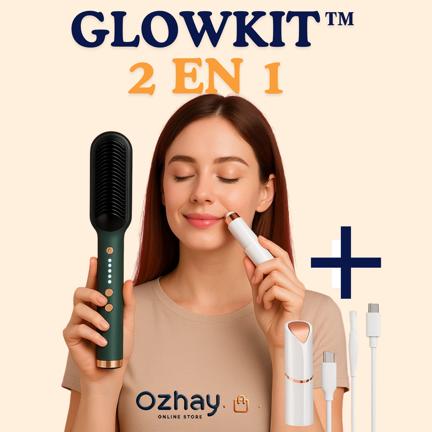 GlowKit™ 2 en 1 – Depiladora Facial + Cepillo Alisador
